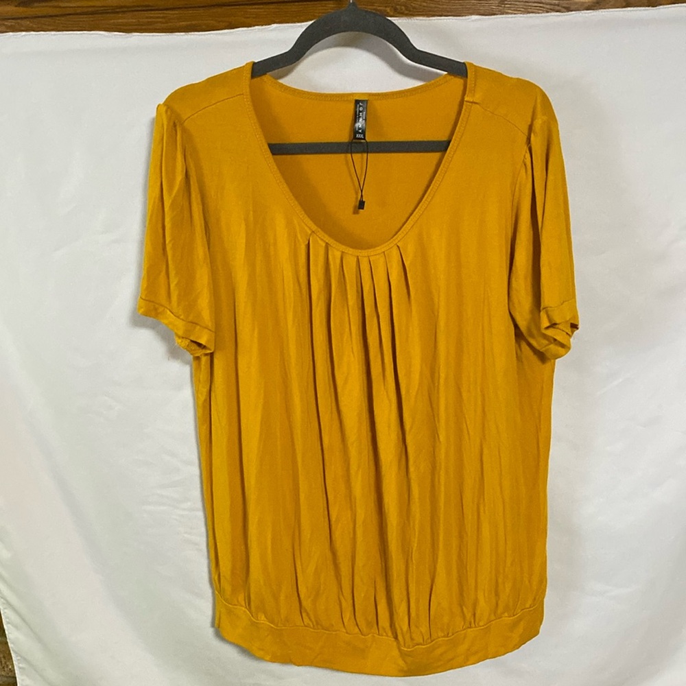 NWT Made by Johnny Scoop Neck Pleated Front Blouse Color is Yellow Mustard